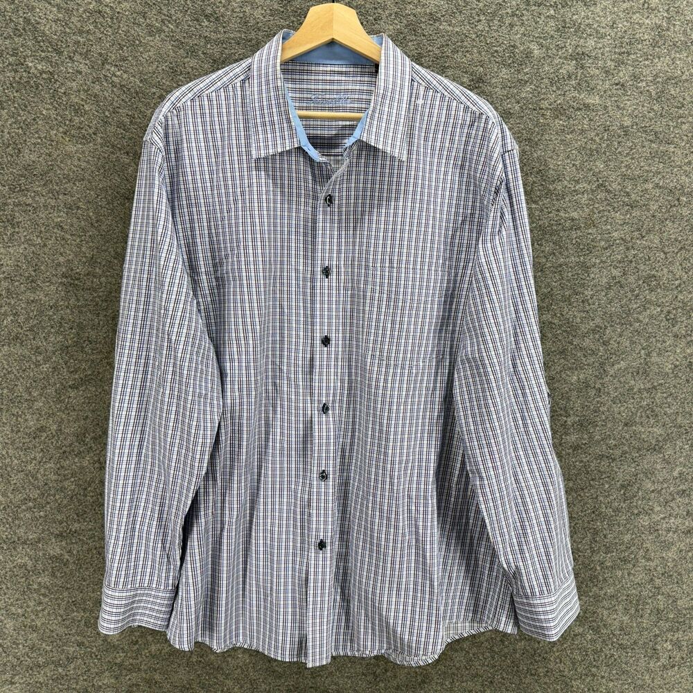 Jasso Elba Shirt Men 2XL Blue Plaid Button Up Collared Long Sleeve Cotton